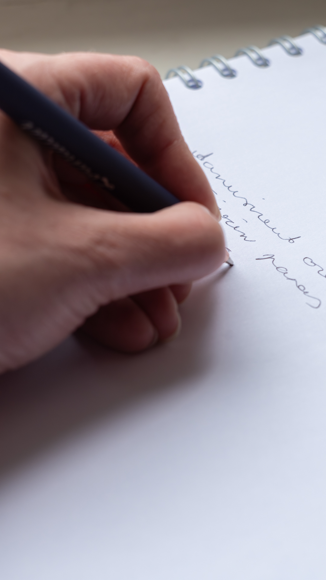 Käsi kirjoittaa mustekynällä valkoiselle paperille.